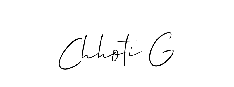 if you are searching for the best signature style for your name Chhoti G. so please give up your signature search. here we have designed multiple signature styles  using Allison_Script. Chhoti G signature style 2 images and pictures png