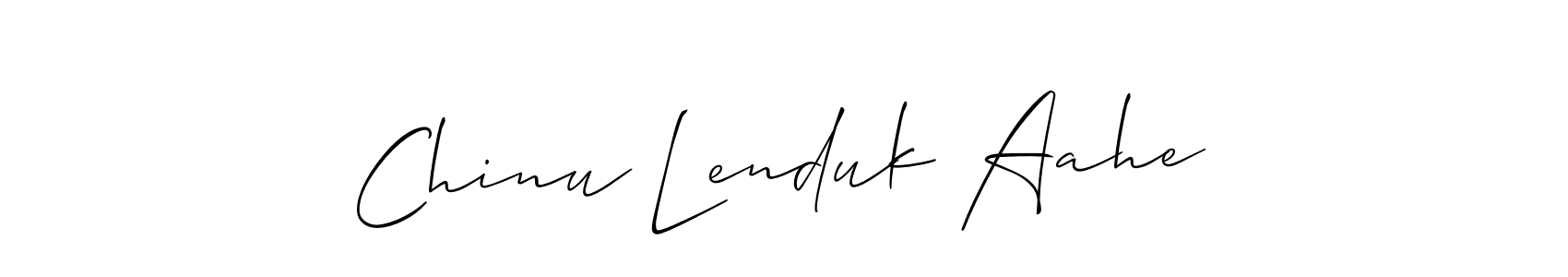 The best way (Allison_Script) to make a short signature is to pick only two or three words in your name. The name Chinu Lenduk Aahe include a total of six letters. For converting this name. Chinu Lenduk Aahe signature style 2 images and pictures png