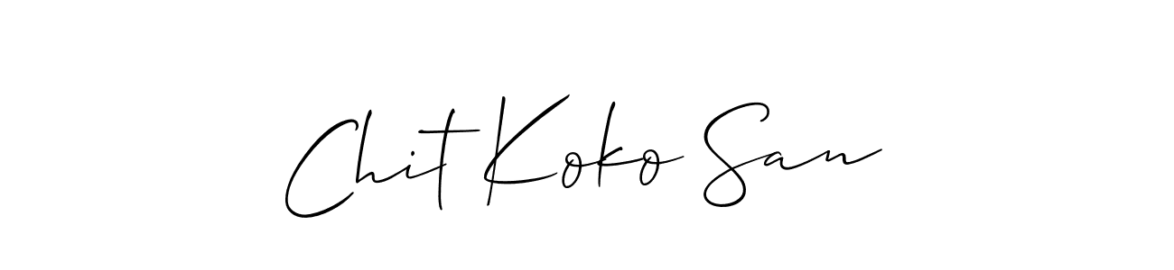 You can use this online signature creator to create a handwritten signature for the name Chit Koko San. This is the best online autograph maker. Chit Koko San signature style 2 images and pictures png