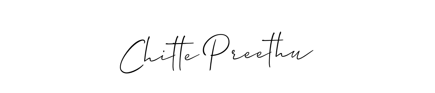 if you are searching for the best signature style for your name Chitte Preethu. so please give up your signature search. here we have designed multiple signature styles  using Allison_Script. Chitte Preethu signature style 2 images and pictures png