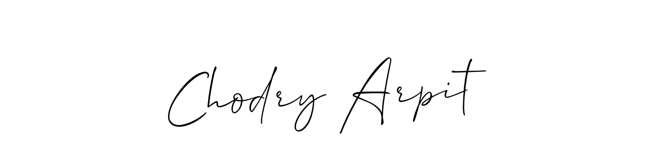 The best way (Allison_Script) to make a short signature is to pick only two or three words in your name. The name Chodry Arpit  include a total of six letters. For converting this name. Chodry Arpit  signature style 2 images and pictures png