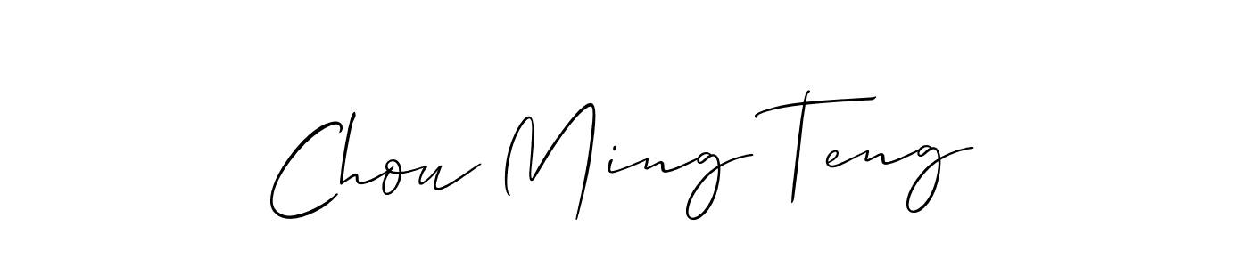 Allison_Script is a professional signature style that is perfect for those who want to add a touch of class to their signature. It is also a great choice for those who want to make their signature more unique. Get Chou Ming Teng name to fancy signature for free. Chou Ming Teng signature style 2 images and pictures png