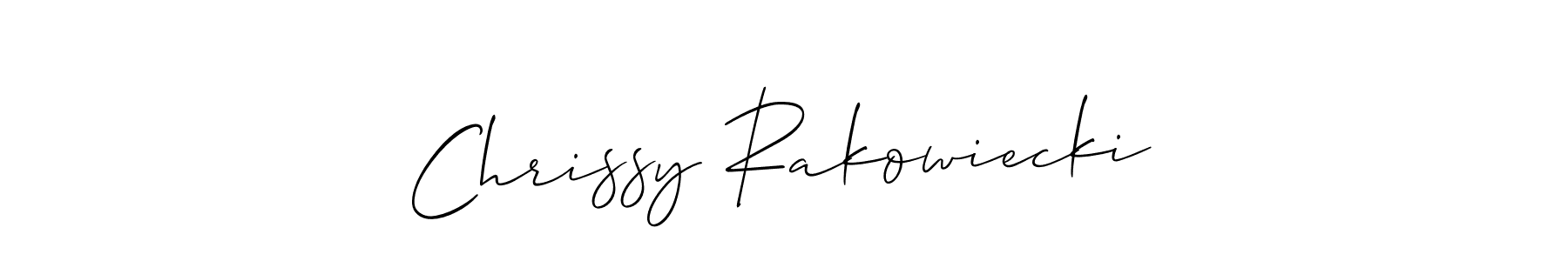 The best way (Allison_Script) to make a short signature is to pick only two or three words in your name. The name Chrissy Rakowiecki include a total of six letters. For converting this name. Chrissy Rakowiecki signature style 2 images and pictures png