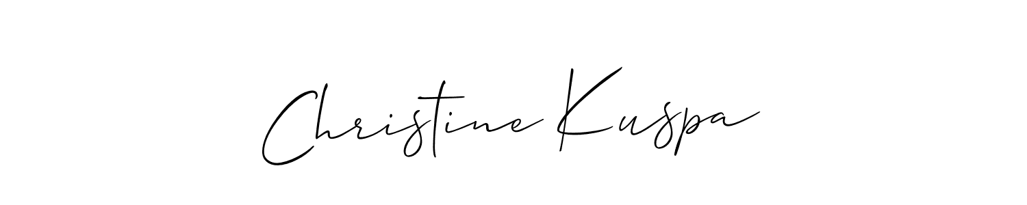 The best way (Allison_Script) to make a short signature is to pick only two or three words in your name. The name Christine Kuspa include a total of six letters. For converting this name. Christine Kuspa signature style 2 images and pictures png