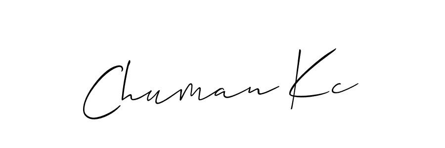 The best way (Allison_Script) to make a short signature is to pick only two or three words in your name. The name Chuman Kc include a total of six letters. For converting this name. Chuman Kc signature style 2 images and pictures png