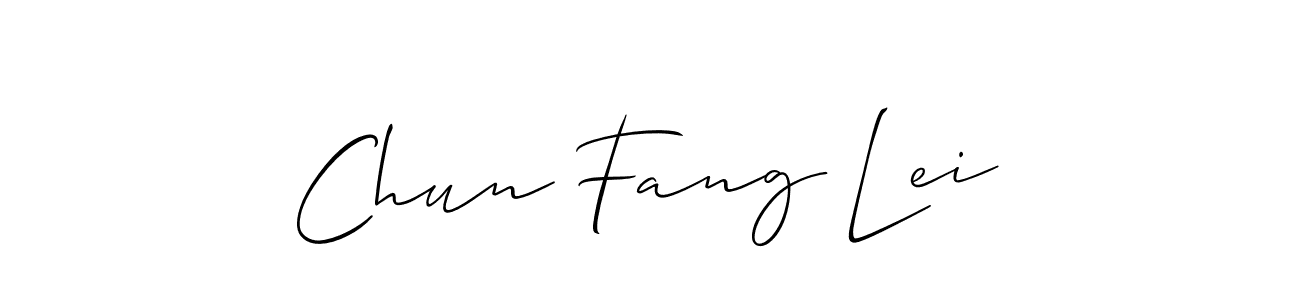 Also You can easily find your signature by using the search form. We will create Chun Fang Lei name handwritten signature images for you free of cost using Allison_Script sign style. Chun Fang Lei signature style 2 images and pictures png
