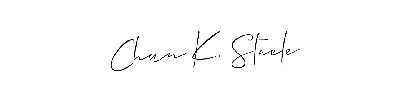 The best way (Allison_Script) to make a short signature is to pick only two or three words in your name. The name Chun K. Steele include a total of six letters. For converting this name. Chun K. Steele signature style 2 images and pictures png