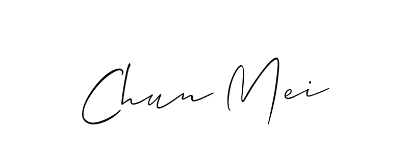 The best way (Allison_Script) to make a short signature is to pick only two or three words in your name. The name Chun Mei include a total of six letters. For converting this name. Chun Mei signature style 2 images and pictures png