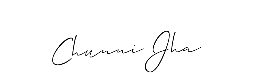 The best way (Allison_Script) to make a short signature is to pick only two or three words in your name. The name Chunni Jha include a total of six letters. For converting this name. Chunni Jha signature style 2 images and pictures png