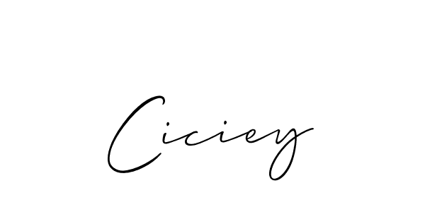 The best way (Allison_Script) to make a short signature is to pick only two or three words in your name. The name Ciciey include a total of six letters. For converting this name. Ciciey signature style 2 images and pictures png