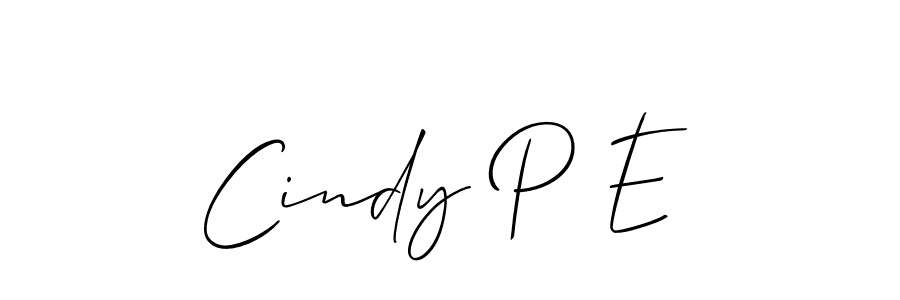 The best way (Allison_Script) to make a short signature is to pick only two or three words in your name. The name Cindy P E include a total of six letters. For converting this name. Cindy P E signature style 2 images and pictures png