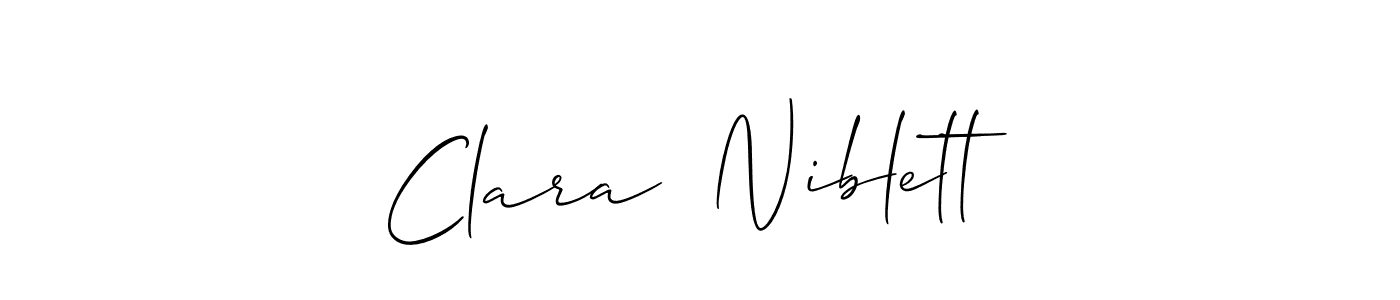 You should practise on your own different ways (Allison_Script) to write your name (Clara  Niblett) in signature. don't let someone else do it for you. Clara  Niblett signature style 2 images and pictures png