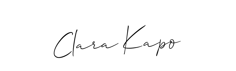 The best way (Allison_Script) to make a short signature is to pick only two or three words in your name. The name Clara Kapo include a total of six letters. For converting this name. Clara Kapo signature style 2 images and pictures png