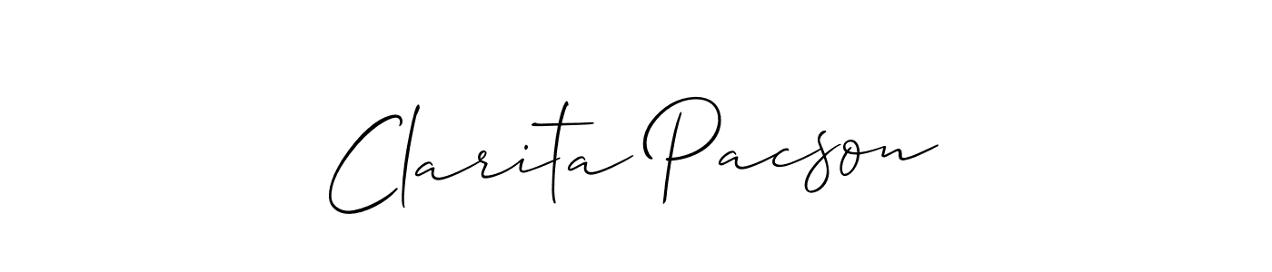 Clarita Pacson stylish signature style. Best Handwritten Sign (Allison_Script) for my name. Handwritten Signature Collection Ideas for my name Clarita Pacson. Clarita Pacson signature style 2 images and pictures png