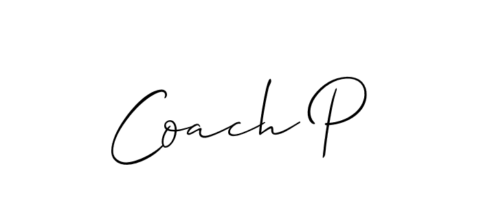 The best way (Allison_Script) to make a short signature is to pick only two or three words in your name. The name Coach P include a total of six letters. For converting this name. Coach P signature style 2 images and pictures png