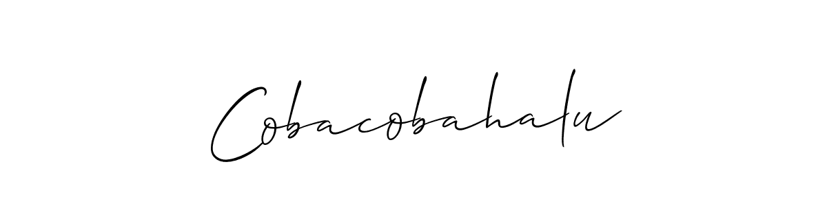 Allison_Script is a professional signature style that is perfect for those who want to add a touch of class to their signature. It is also a great choice for those who want to make their signature more unique. Get Cobacobahalu name to fancy signature for free. Cobacobahalu signature style 2 images and pictures png