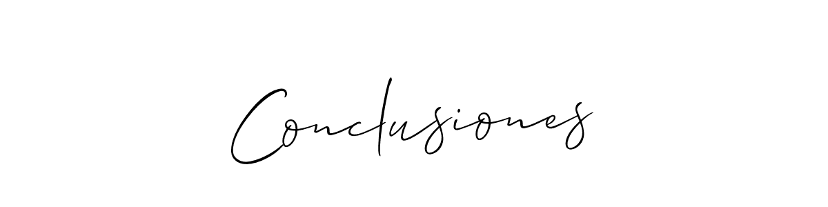 Make a beautiful signature design for name Conclusiones. With this signature (Allison_Script) style, you can create a handwritten signature for free. Conclusiones signature style 2 images and pictures png