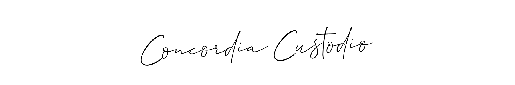 The best way (Allison_Script) to make a short signature is to pick only two or three words in your name. The name Concordia Custodio include a total of six letters. For converting this name. Concordia Custodio signature style 2 images and pictures png