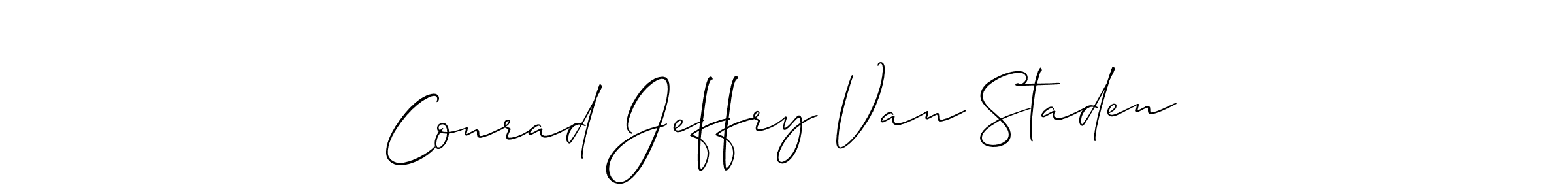 The best way (Allison_Script) to make a short signature is to pick only two or three words in your name. The name Conrad Jeffry Van Staden include a total of six letters. For converting this name. Conrad Jeffry Van Staden signature style 2 images and pictures png