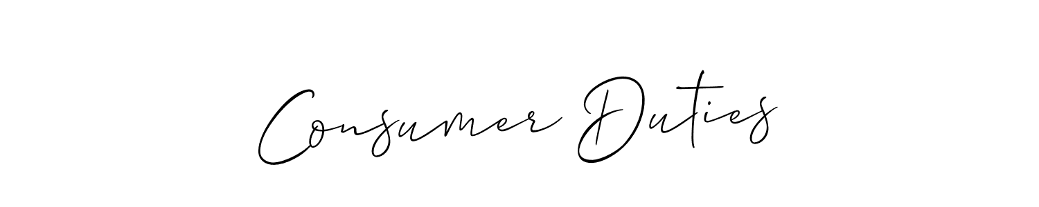It looks lik you need a new signature style for name Consumer Duties. Design unique handwritten (Allison_Script) signature with our free signature maker in just a few clicks. Consumer Duties signature style 2 images and pictures png