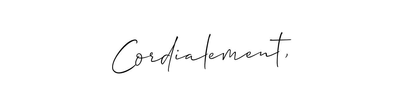 Make a beautiful signature design for name Cordialement,. With this signature (Allison_Script) style, you can create a handwritten signature for free. Cordialement, signature style 2 images and pictures png