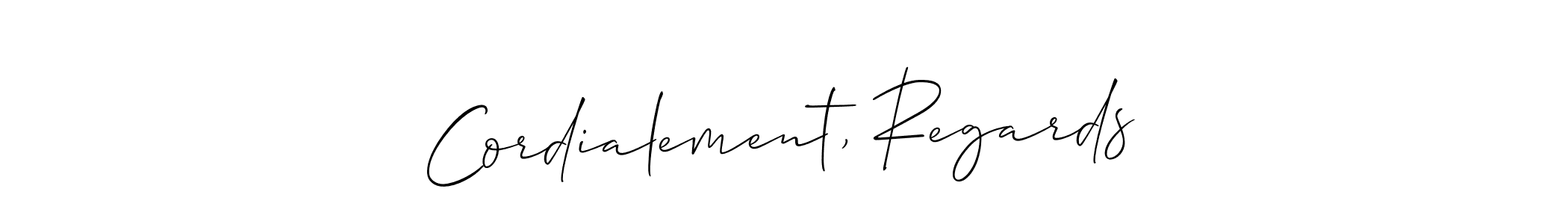 Make a beautiful signature design for name Cordialement, Regards. With this signature (Allison_Script) style, you can create a handwritten signature for free. Cordialement, Regards signature style 2 images and pictures png