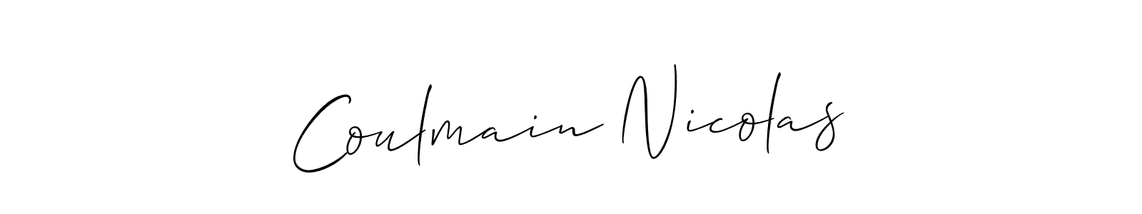 This is the best signature style for the Coulmain Nicolas name. Also you like these signature font (Allison_Script). Mix name signature. Coulmain Nicolas signature style 2 images and pictures png