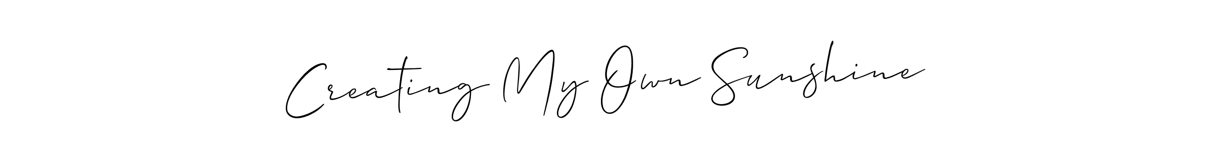 The best way (Allison_Script) to make a short signature is to pick only two or three words in your name. The name Creating My Own Sunshine include a total of six letters. For converting this name. Creating My Own Sunshine signature style 2 images and pictures png