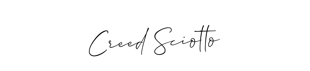 Create a beautiful signature design for name Creed Sciotto. With this signature (Allison_Script) fonts, you can make a handwritten signature for free. Creed Sciotto signature style 2 images and pictures png
