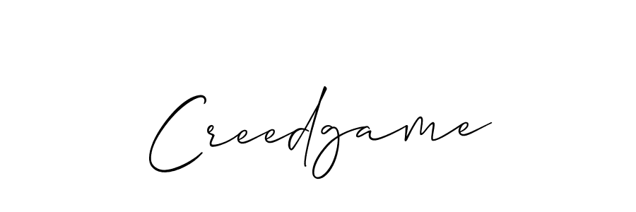 Use a signature maker to create a handwritten signature online. With this signature software, you can design (Allison_Script) your own signature for name Creedgame. Creedgame signature style 2 images and pictures png