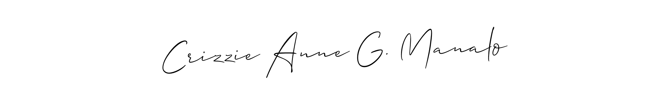 Design your own signature with our free online signature maker. With this signature software, you can create a handwritten (Allison_Script) signature for name Crizzie Anne G. Manalo. Crizzie Anne G. Manalo signature style 2 images and pictures png