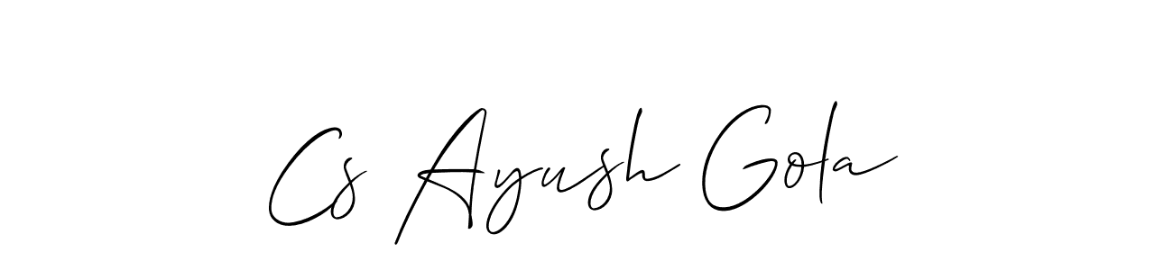 The best way (Allison_Script) to make a short signature is to pick only two or three words in your name. The name Cs Ayush Gola include a total of six letters. For converting this name. Cs Ayush Gola signature style 2 images and pictures png