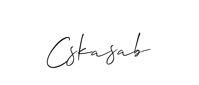 Allison_Script is a professional signature style that is perfect for those who want to add a touch of class to their signature. It is also a great choice for those who want to make their signature more unique. Get Cskasab name to fancy signature for free. Cskasab signature style 2 images and pictures png