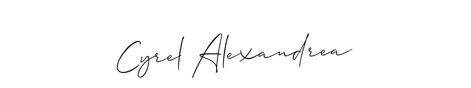 The best way (Allison_Script) to make a short signature is to pick only two or three words in your name. The name Cyrel Alexandrea include a total of six letters. For converting this name. Cyrel Alexandrea signature style 2 images and pictures png