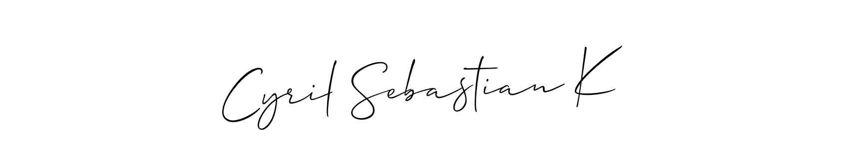 if you are searching for the best signature style for your name Cyril Sebastian K. so please give up your signature search. here we have designed multiple signature styles  using Allison_Script. Cyril Sebastian K signature style 2 images and pictures png