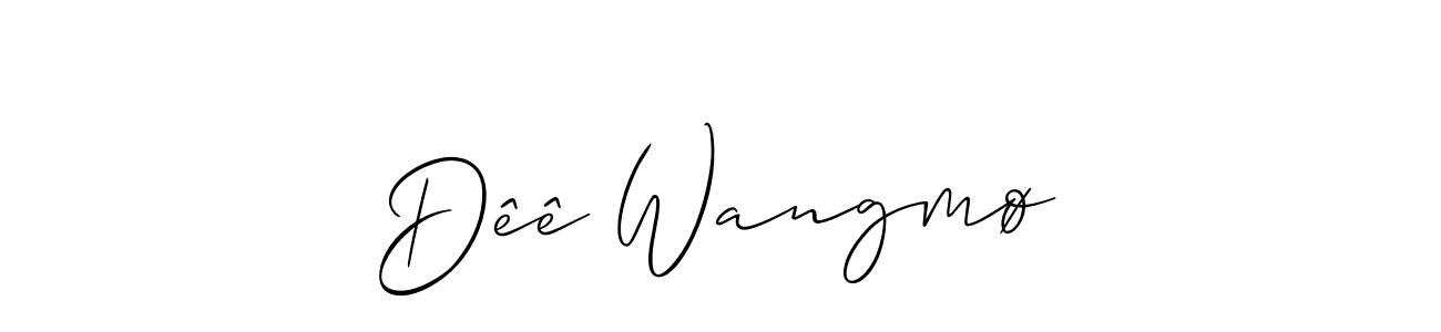 The best way (Allison_Script) to make a short signature is to pick only two or three words in your name. The name Dêê Wangmø include a total of six letters. For converting this name. Dêê Wangmø signature style 2 images and pictures png