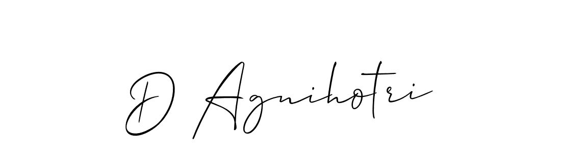 Use a signature maker to create a handwritten signature online. With this signature software, you can design (Allison_Script) your own signature for name D Agnihotri. D Agnihotri signature style 2 images and pictures png