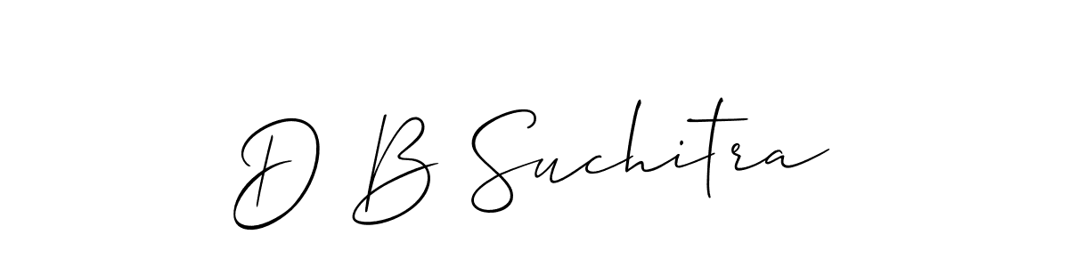 How to make D B Suchitra name signature. Use Allison_Script style for creating short signs online. This is the latest handwritten sign. D B Suchitra signature style 2 images and pictures png