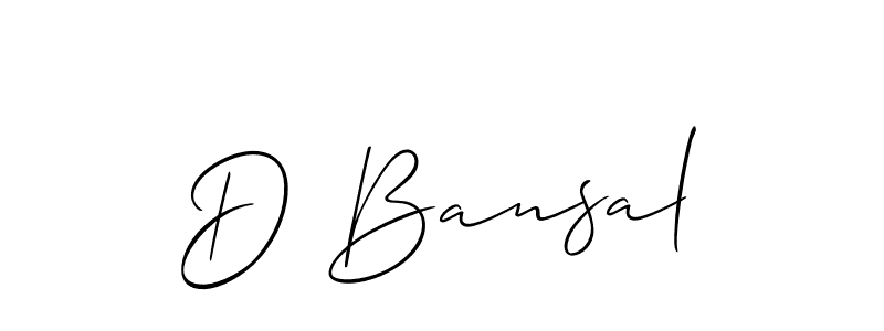 Use a signature maker to create a handwritten signature online. With this signature software, you can design (Allison_Script) your own signature for name D Bansal. D Bansal signature style 2 images and pictures png