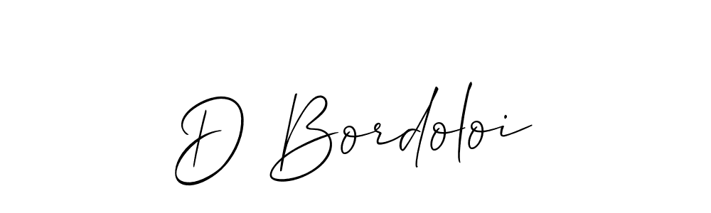 The best way (Allison_Script) to make a short signature is to pick only two or three words in your name. The name D Bordoloi include a total of six letters. For converting this name. D Bordoloi signature style 2 images and pictures png