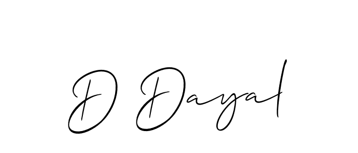 Use a signature maker to create a handwritten signature online. With this signature software, you can design (Allison_Script) your own signature for name D Dayal. D Dayal signature style 2 images and pictures png