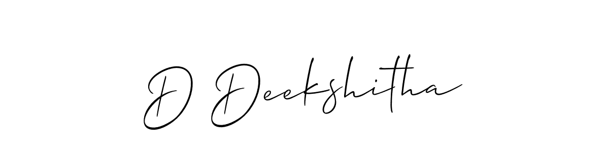You should practise on your own different ways (Allison_Script) to write your name (D Deekshitha) in signature. don't let someone else do it for you. D Deekshitha signature style 2 images and pictures png