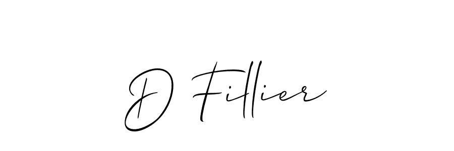 The best way (Allison_Script) to make a short signature is to pick only two or three words in your name. The name D Fillier include a total of six letters. For converting this name. D Fillier signature style 2 images and pictures png
