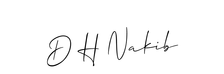 The best way (Allison_Script) to make a short signature is to pick only two or three words in your name. The name D H Nakib include a total of six letters. For converting this name. D H Nakib signature style 2 images and pictures png