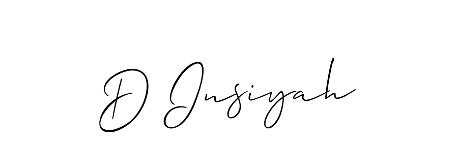 The best way (Allison_Script) to make a short signature is to pick only two or three words in your name. The name D Insiyah include a total of six letters. For converting this name. D Insiyah signature style 2 images and pictures png