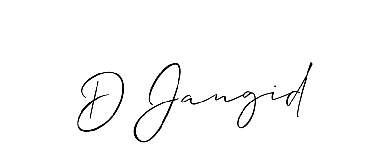 Use a signature maker to create a handwritten signature online. With this signature software, you can design (Allison_Script) your own signature for name D Jangid. D Jangid signature style 2 images and pictures png