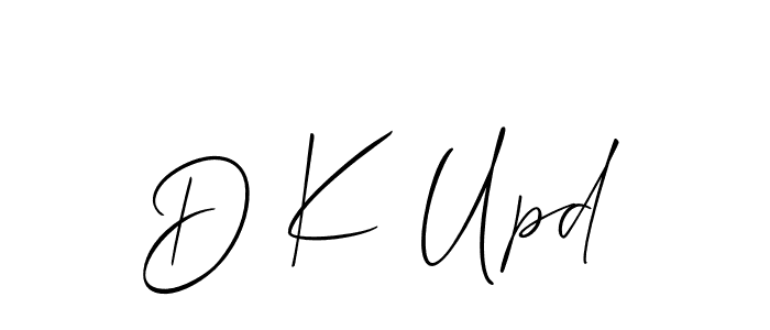 The best way (Allison_Script) to make a short signature is to pick only two or three words in your name. The name D K Upd include a total of six letters. For converting this name. D K Upd signature style 2 images and pictures png