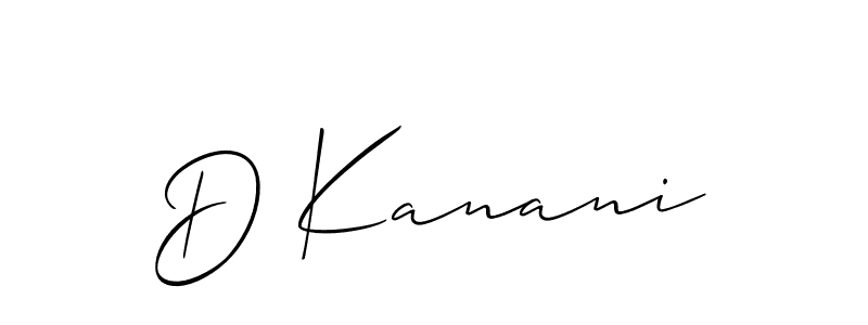 The best way (Allison_Script) to make a short signature is to pick only two or three words in your name. The name D Kanani include a total of six letters. For converting this name. D Kanani signature style 2 images and pictures png