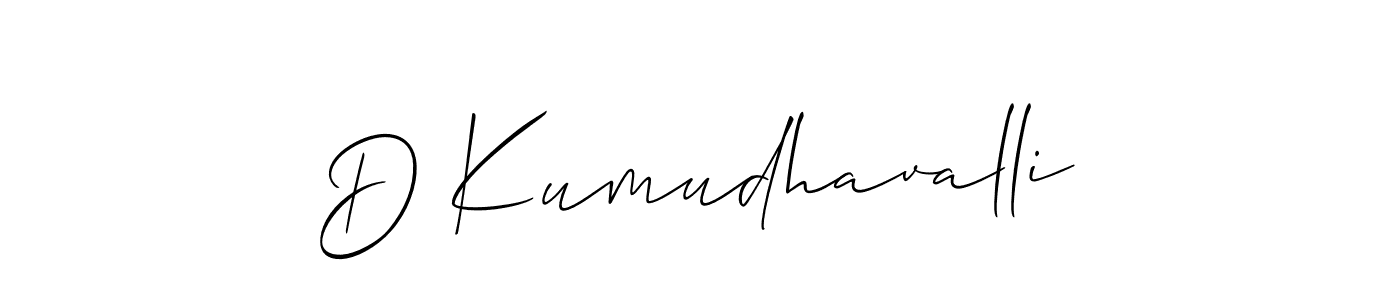 The best way (Allison_Script) to make a short signature is to pick only two or three words in your name. The name D Kumudhavalli include a total of six letters. For converting this name. D Kumudhavalli signature style 2 images and pictures png