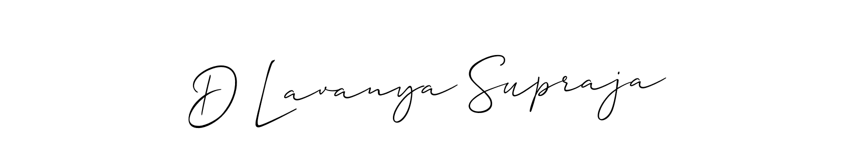 Also we have D Lavanya Supraja name is the best signature style. Create professional handwritten signature collection using Allison_Script autograph style. D Lavanya Supraja signature style 2 images and pictures png